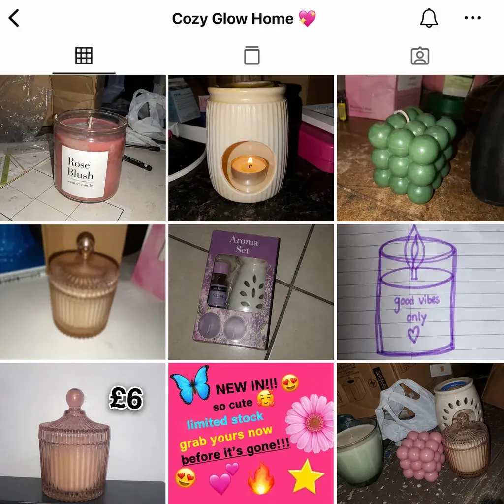 A feed of nine posts that clash in colour and style