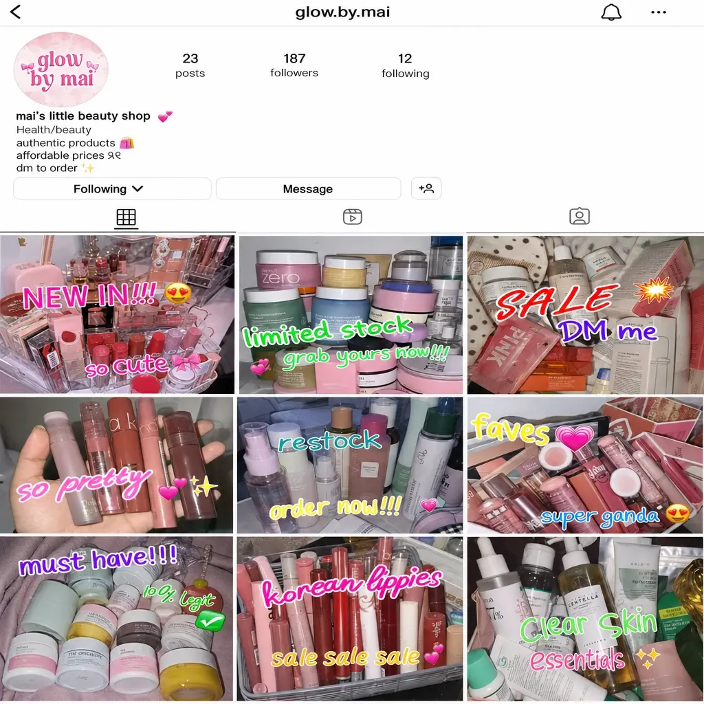 A feed of nine posts that clash in colour and style