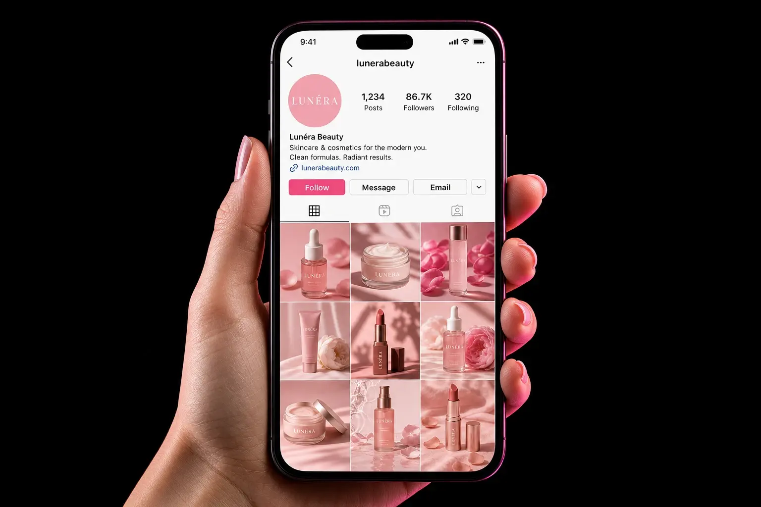 A cosmetics brand's social profile full of product posts