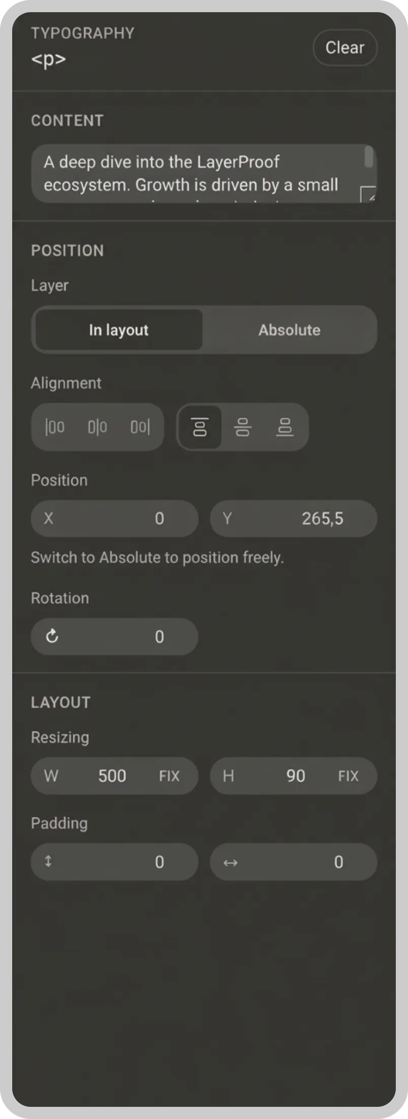 Visual editor control panel