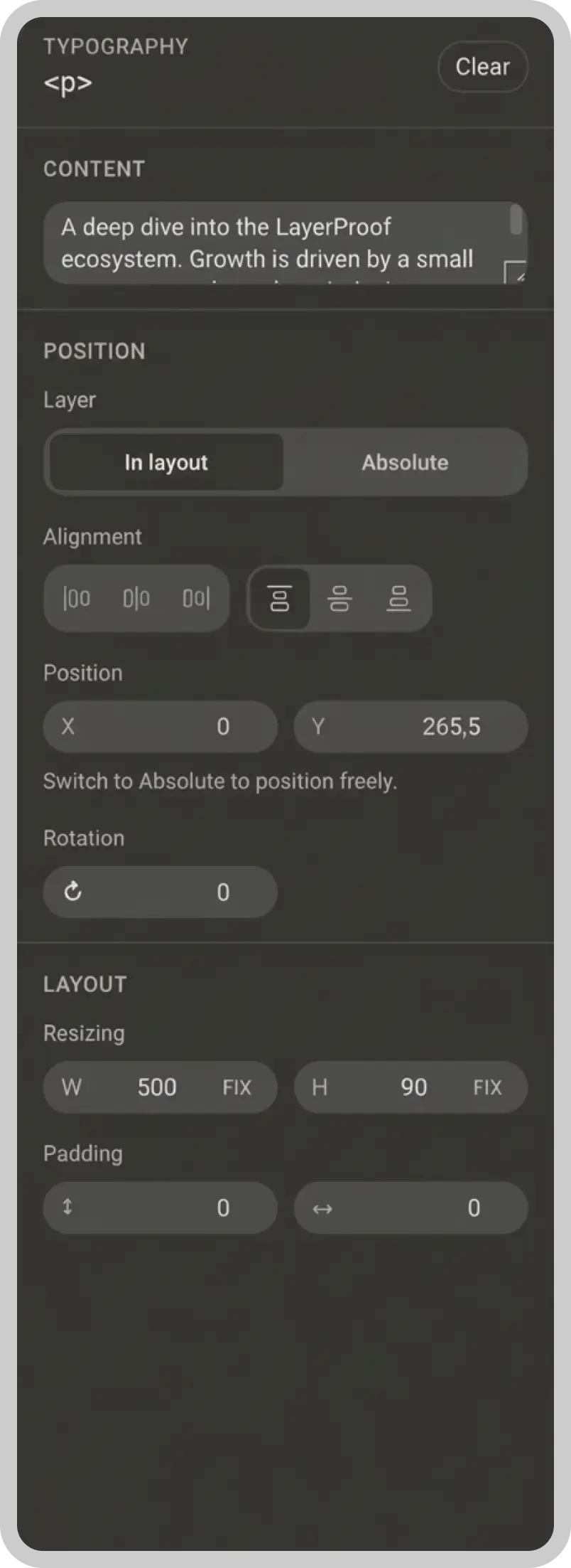 Visual editor control panel