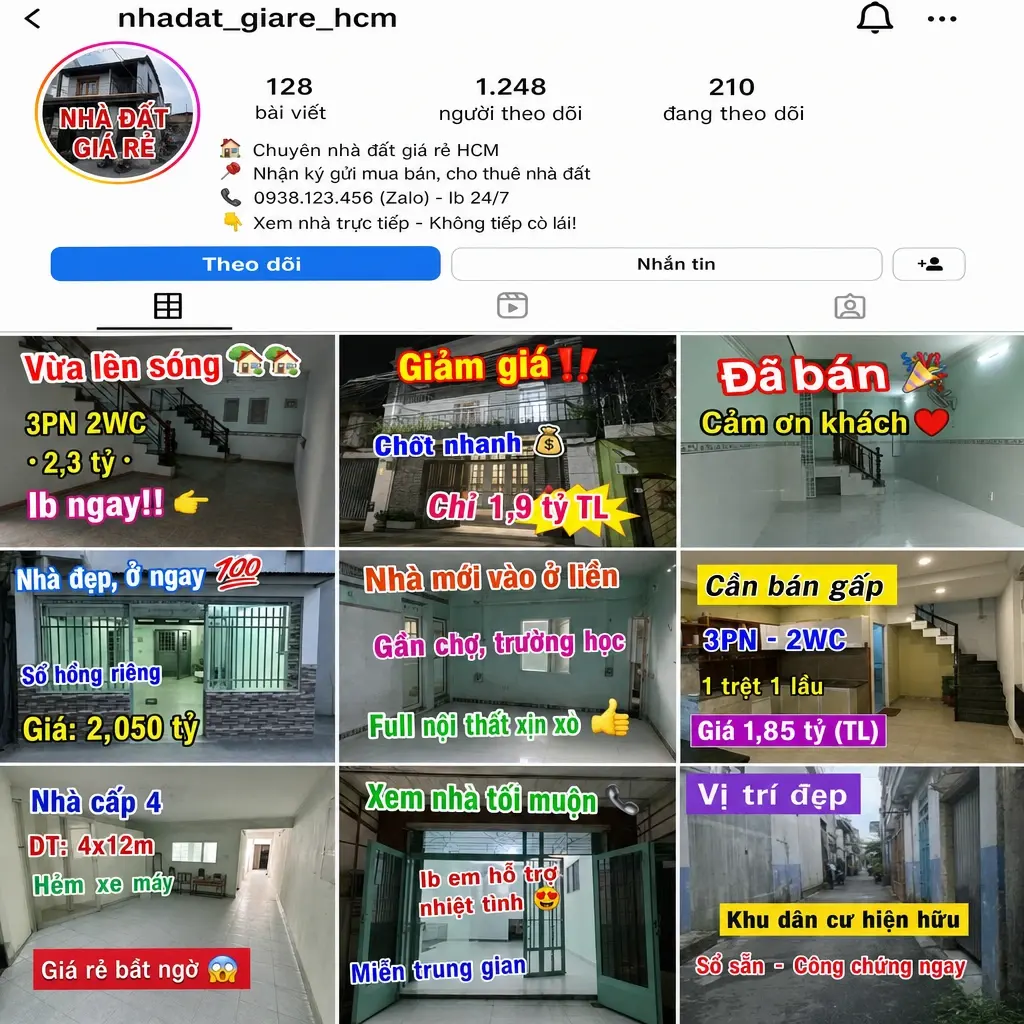 Feed với chín bài đăng lệch nhau về màu sắc và phong cách