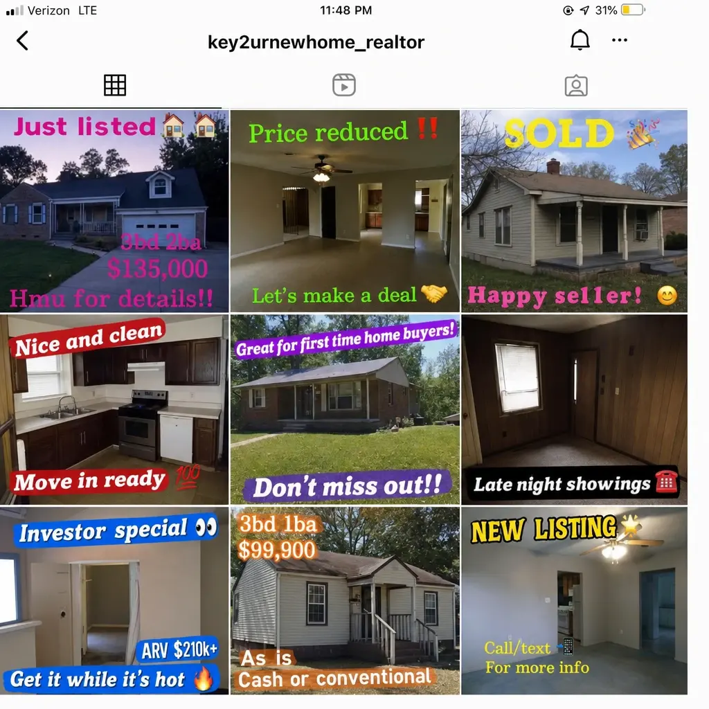 A feed of nine posts that clash in colour and style