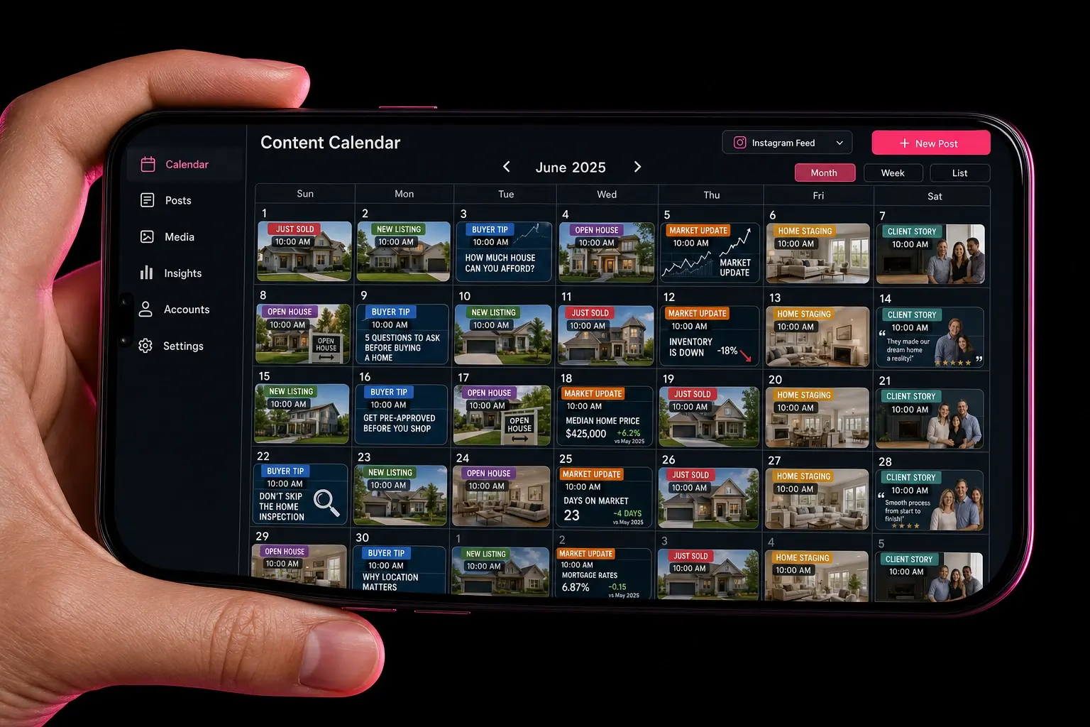 A content calendar packed with daily posts to publish