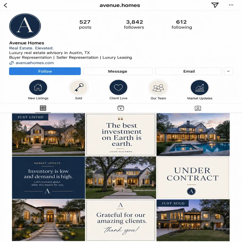 A feed of nine posts sharing one consistent brand identity