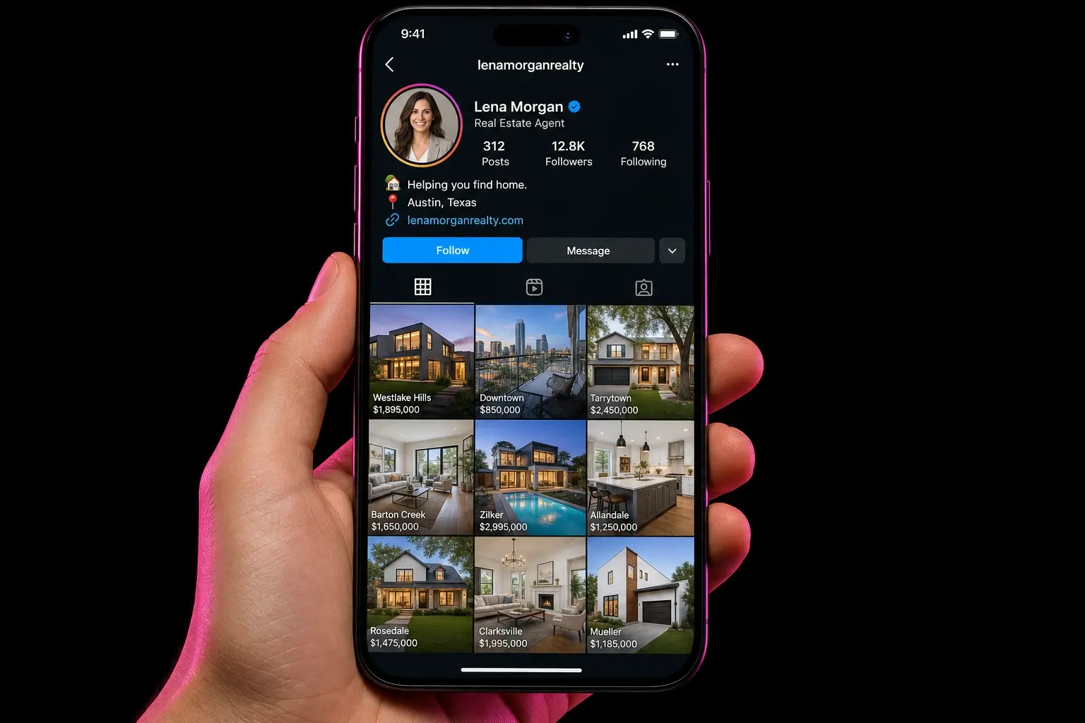A real estate agent's social profile full of listing posts