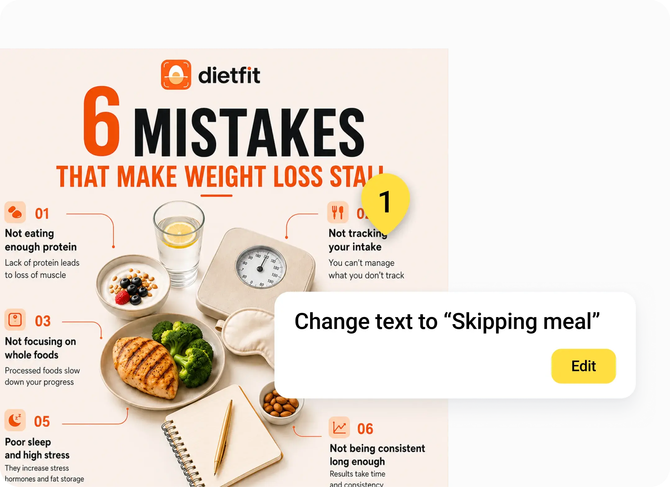 A marketing design with one line selected for editing