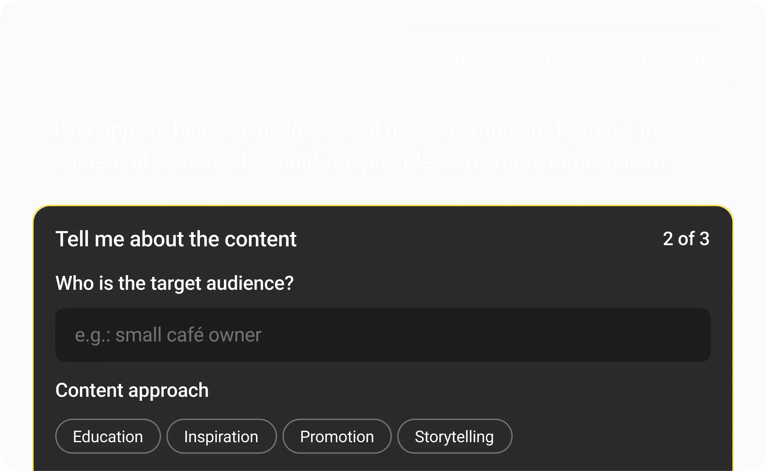 LayerProof AI chat gathering details for a social media campaign