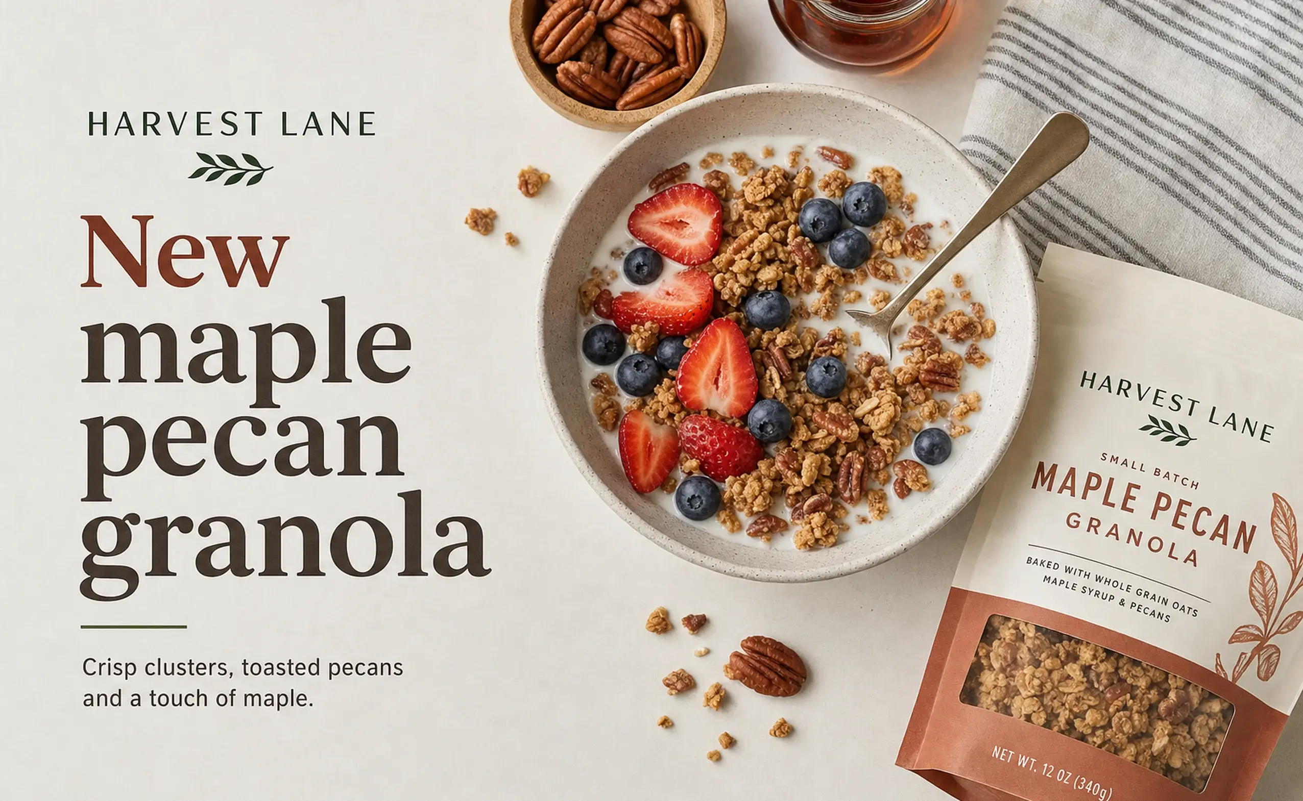 Social post for a granola brand, built from the product photo and brand voice