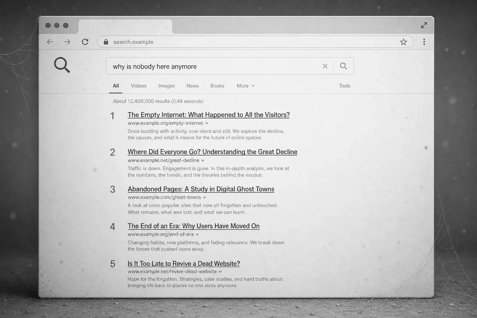 A greyscale search results page nobody visits any more